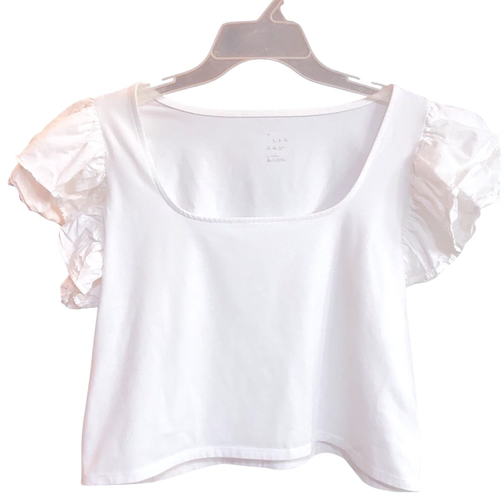 A New Day Cream Ruffled Crop Blouse